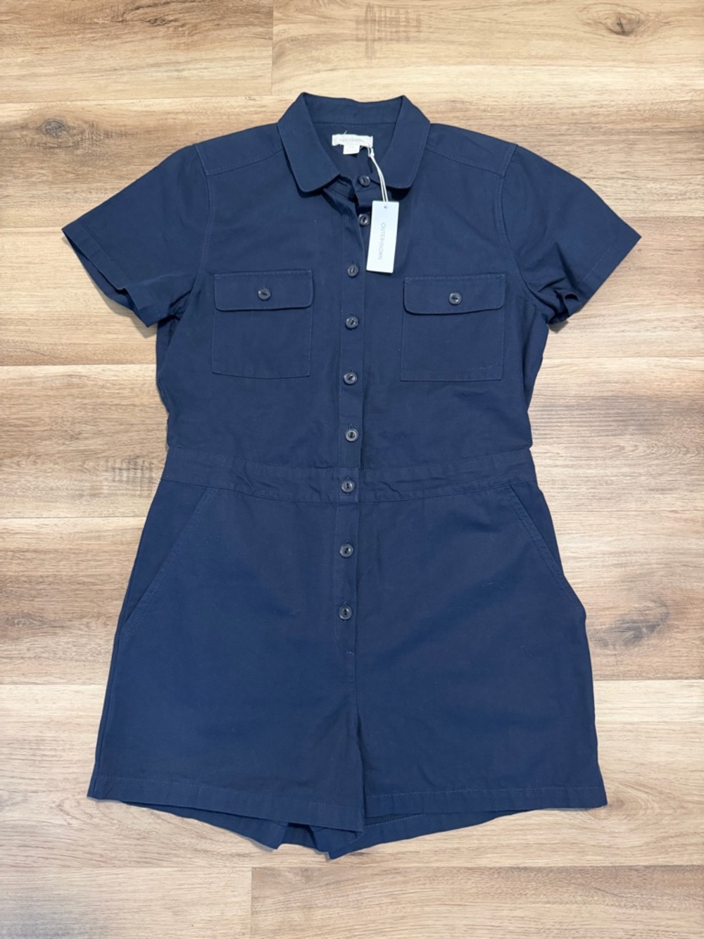 NWT Outerknown S.E.A. Sea Shortall Romper Medium Navy Blue Organic Cotton Linen